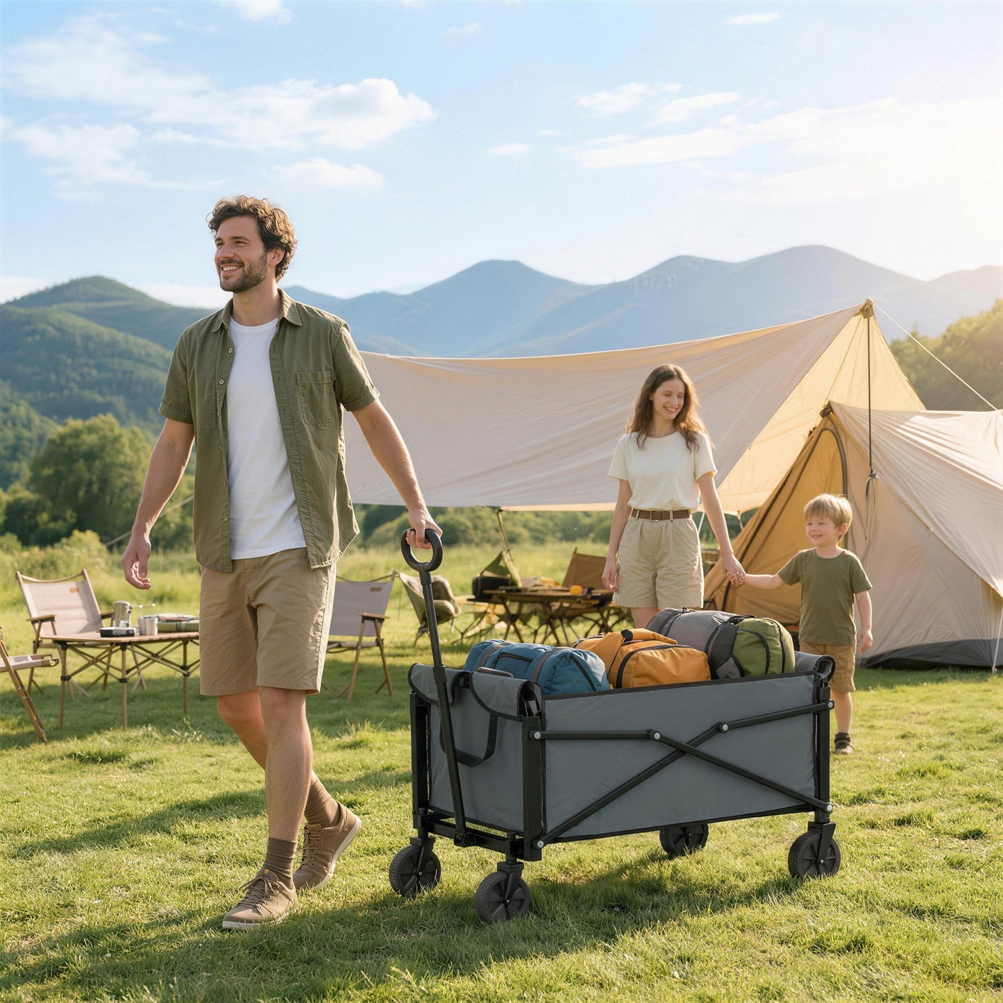 81L Festival Trolley on Wheels, Garden Folding Trolley Cart, Grey