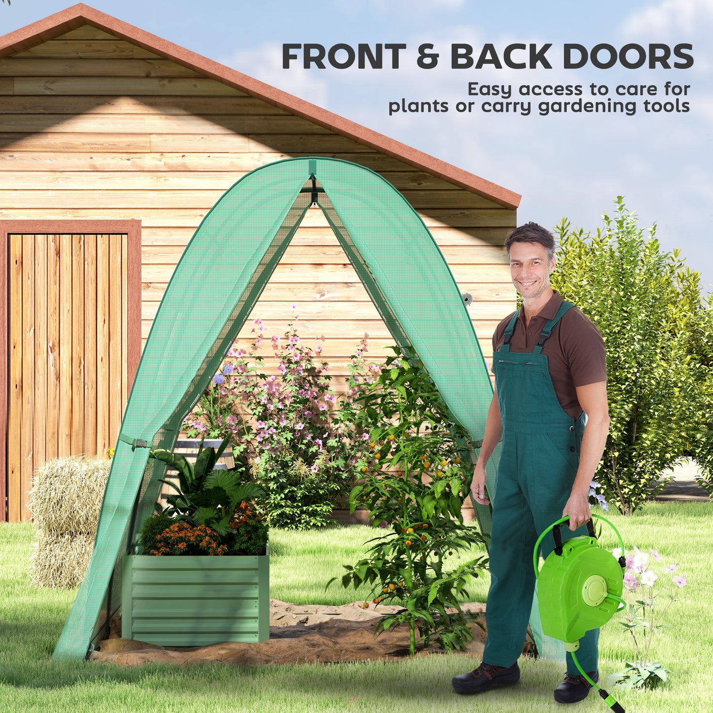 Portable Greenhouse Gardening Plant Hot House with 2 Doors, Green