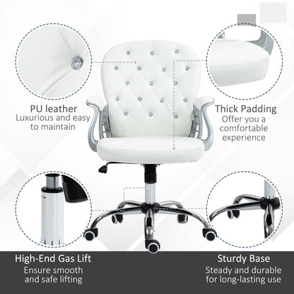 Office Chair PU Diamante Padded Ergonomic 360° Swivel White