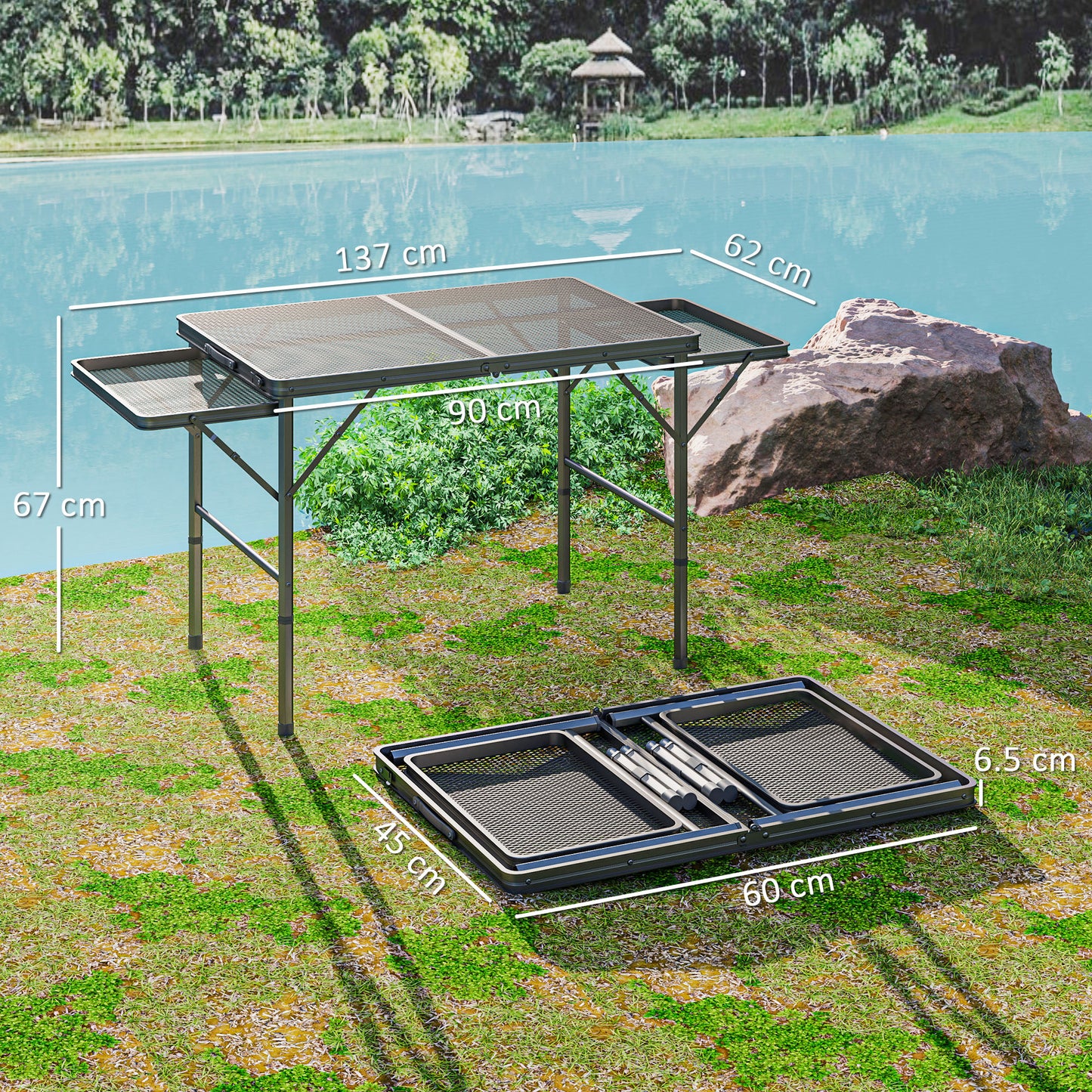4.5ft Portable Folding Table, Height Adjustable Metal Picnic Table