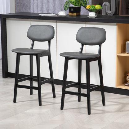 Breakfast Bar stools Set of 2 with PU Leather Cover, Wood Legs, Dark Grey