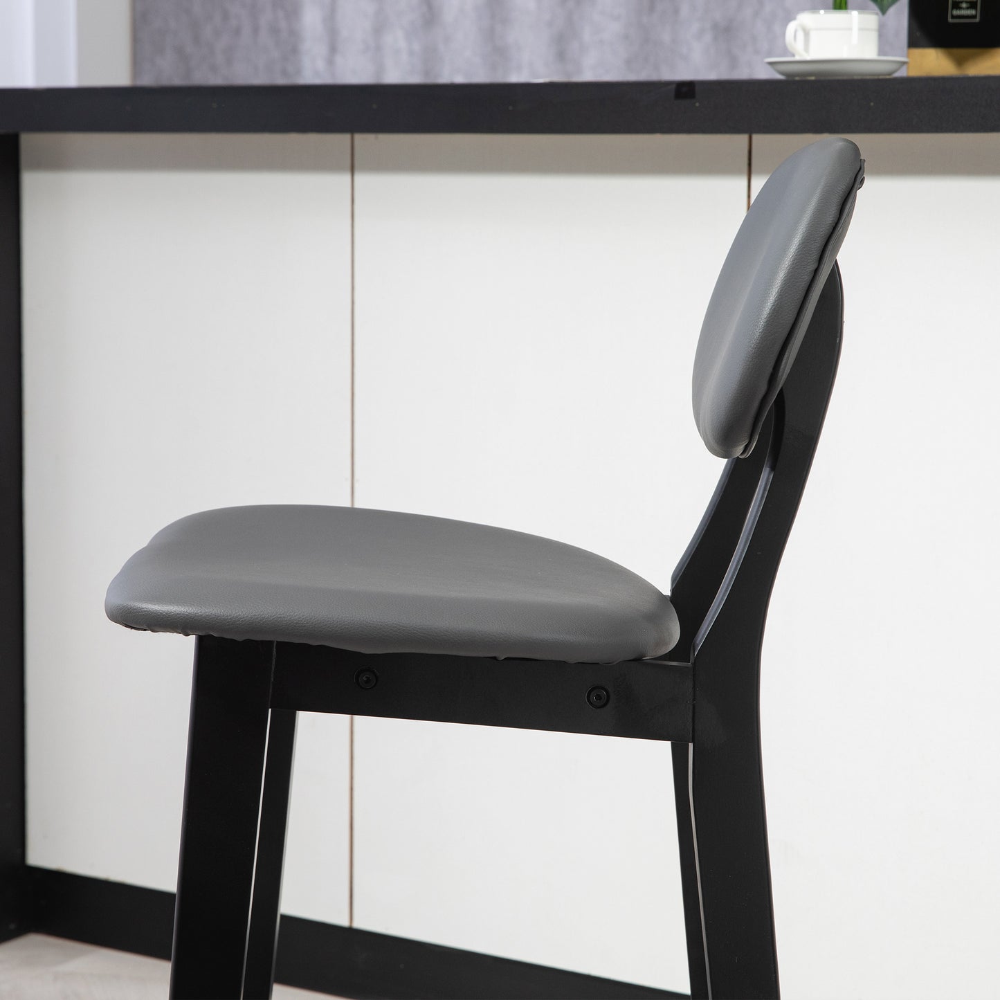 Breakfast Bar stools Set of 2 with PU Leather Cover, Wood Legs, Dark Grey