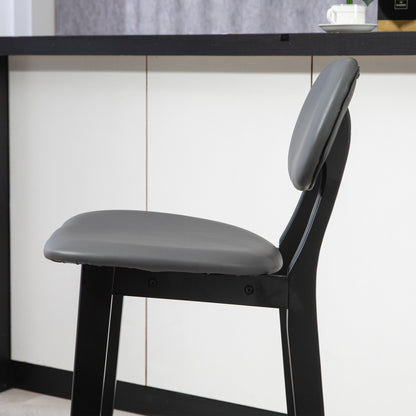 Breakfast Bar stools Set of 2 with PU Leather Cover, Wood Legs, Dark Grey