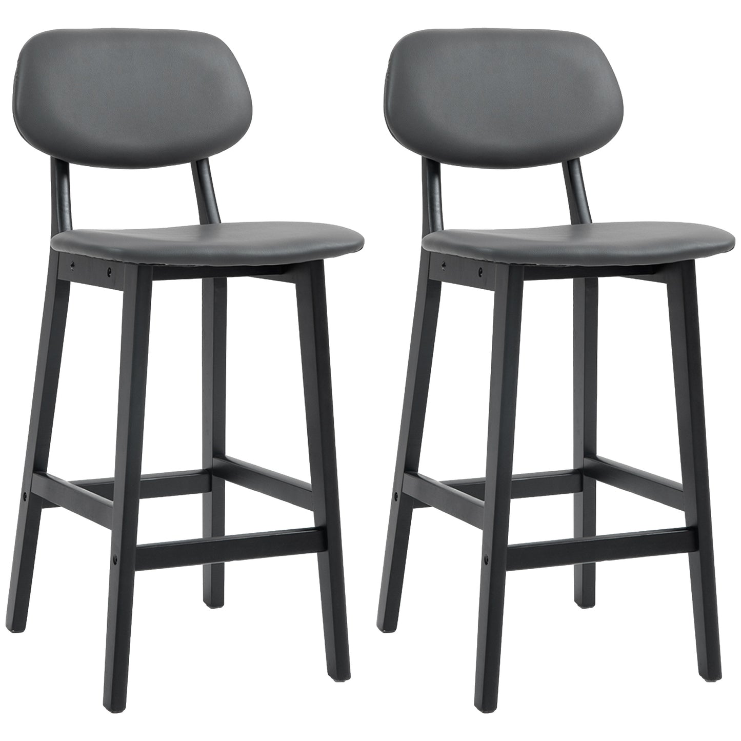 Breakfast Bar stools Set of 2 with PU Leather Cover, Wood Legs, Dark Grey