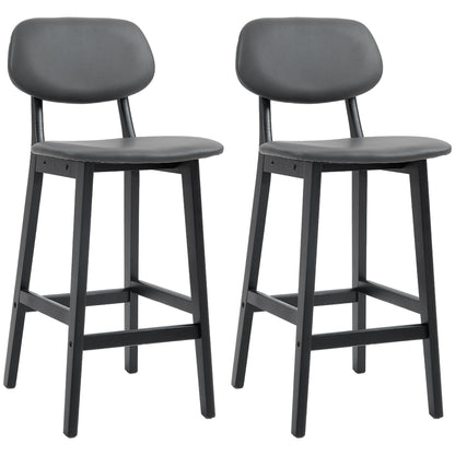 Breakfast Bar stools Set of 2 with PU Leather Cover, Wood Legs, Dark Grey