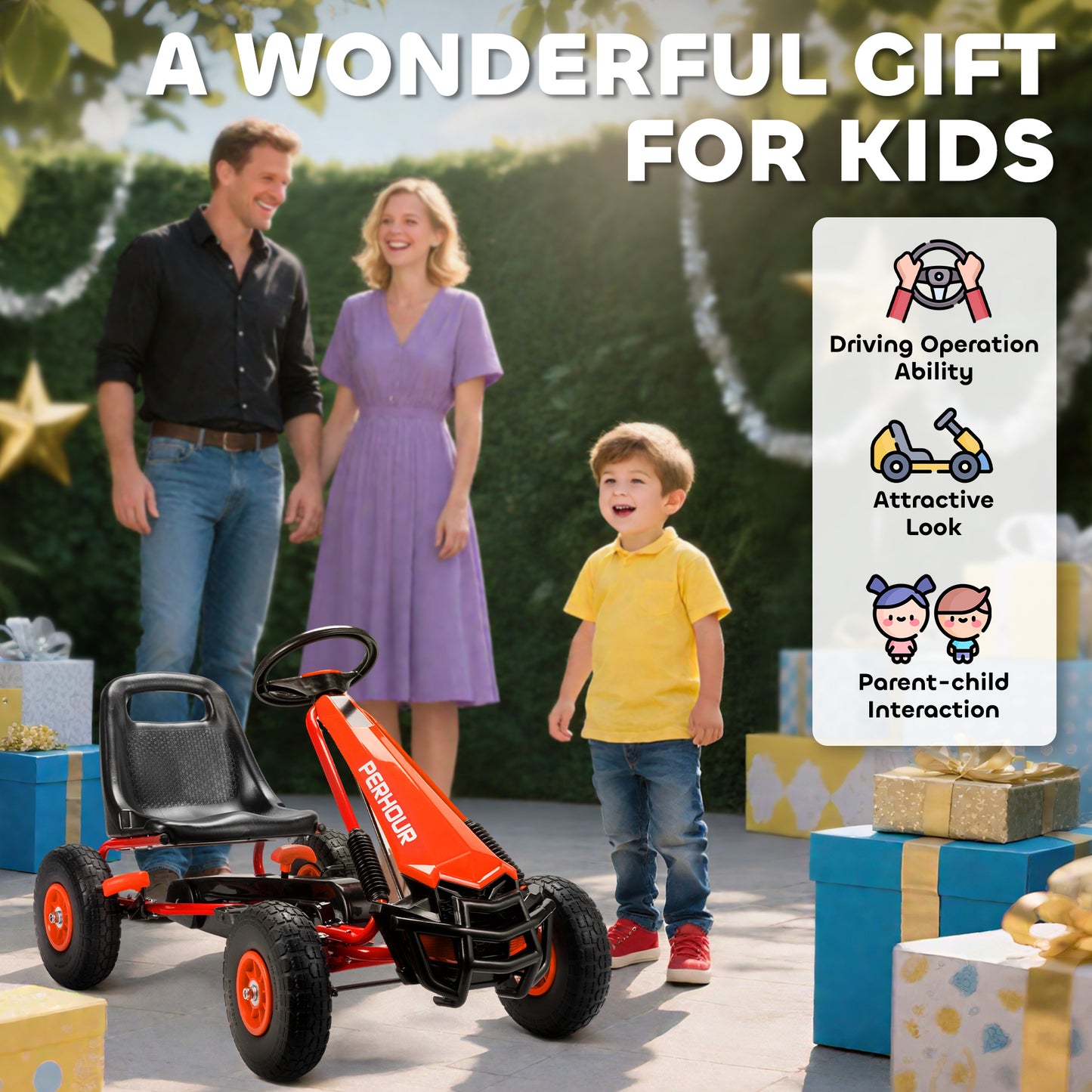 Kids Pedal Go Kart with Adjustable Seat, EVA Tyres, Red