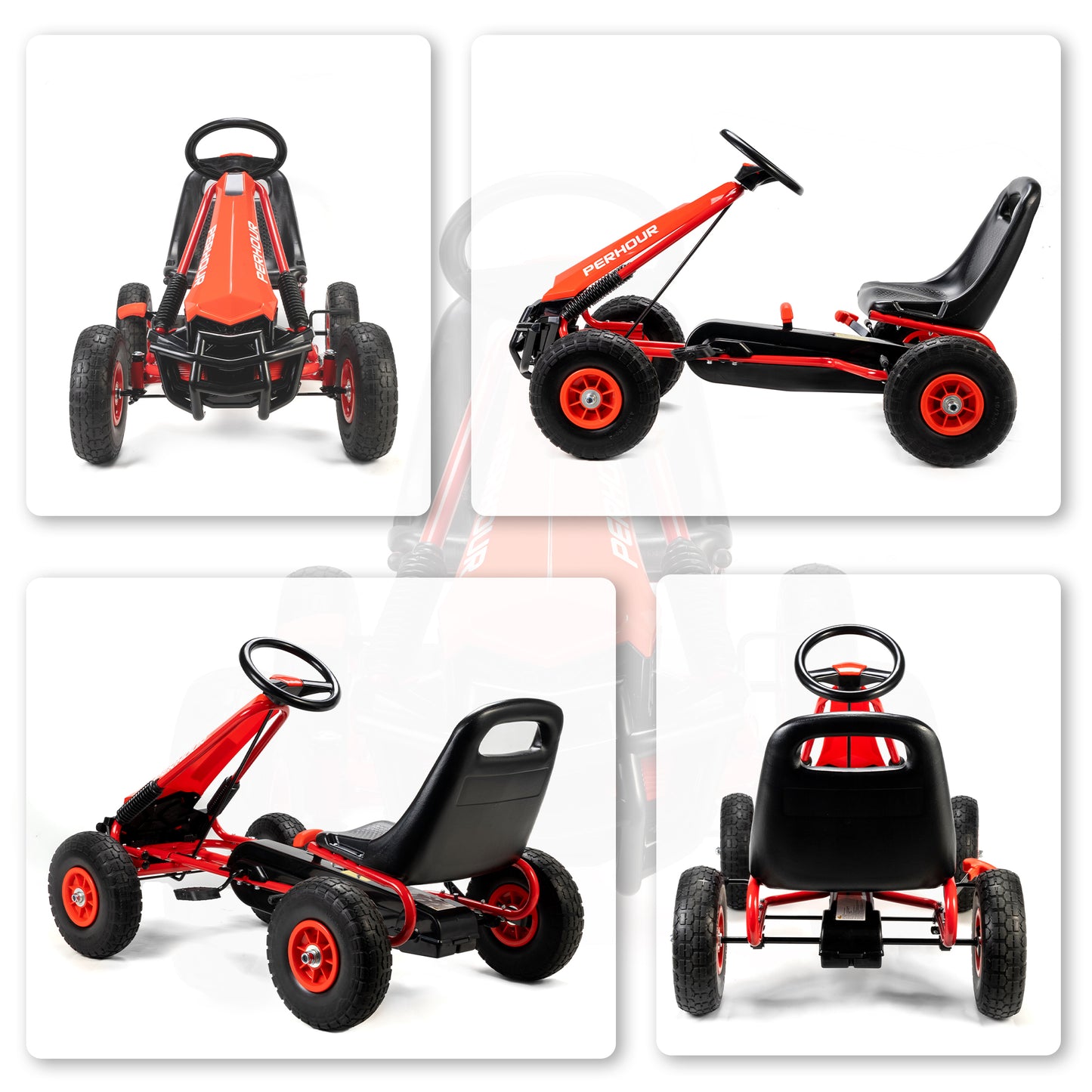 Kids Pedal Go Kart with Adjustable Seat, EVA Tyres, Red