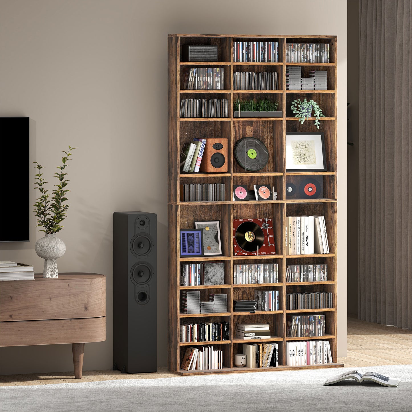 DVD CD Media Storage Rack, Video Display Unit, Rustic Brown