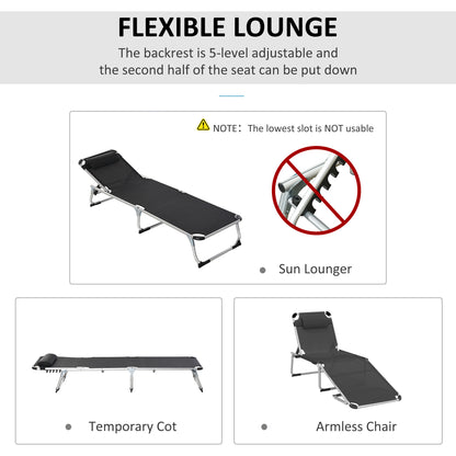 Folding Outdoor Reclining Sun Lounger Chair Aluminium Frame Black