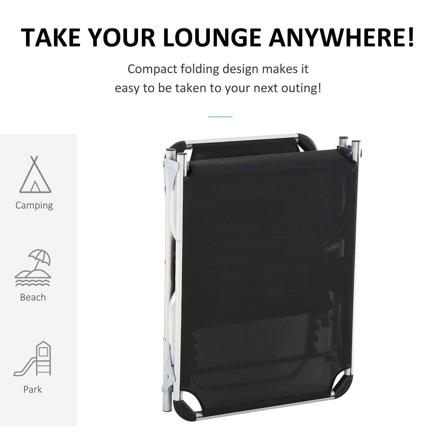 Folding Outdoor Reclining Sun Lounger Chair Aluminium Frame Black