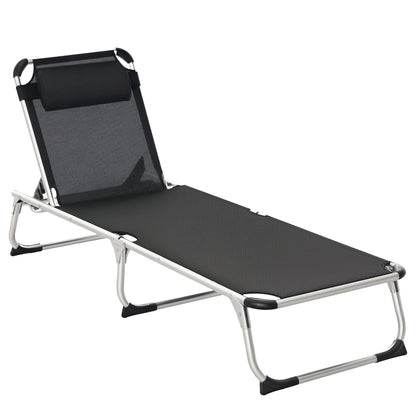 Folding Outdoor Reclining Sun Lounger Chair Aluminium Frame Black