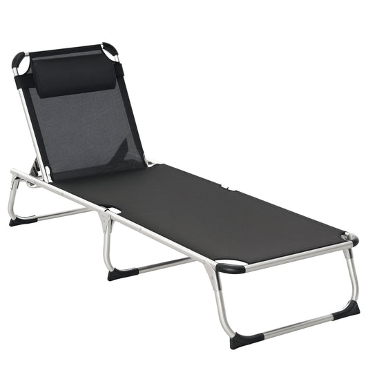 Folding Outdoor Reclining Sun Lounger Chair Aluminium Frame Black