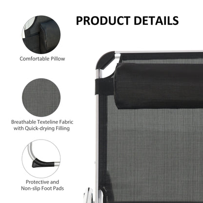Folding Outdoor Reclining Sun Lounger Chair Aluminium Frame Black