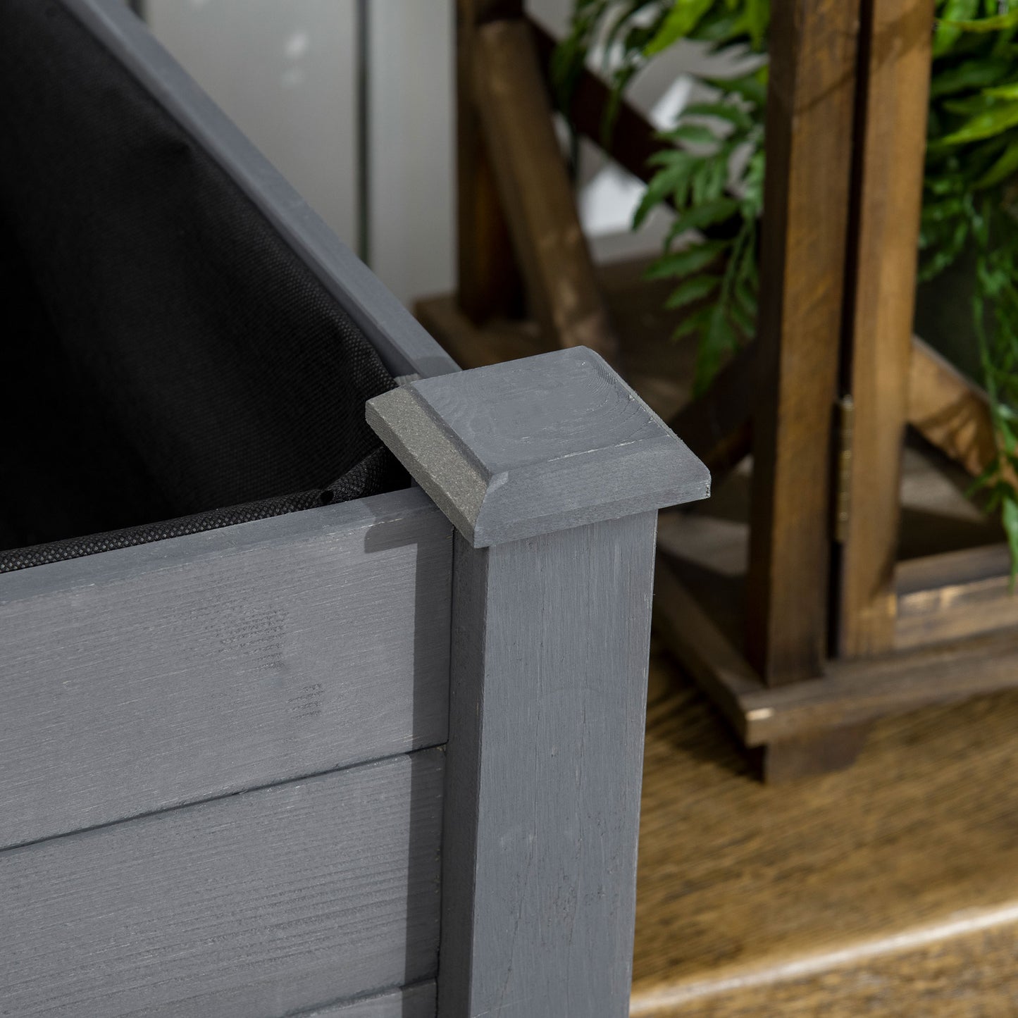 Garden Wooden Planter Flower Raised Bed, Dark Grey