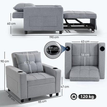 3-in-1 Sofa Bed, Convertible Sleeper Chair with Adjustable Backrest