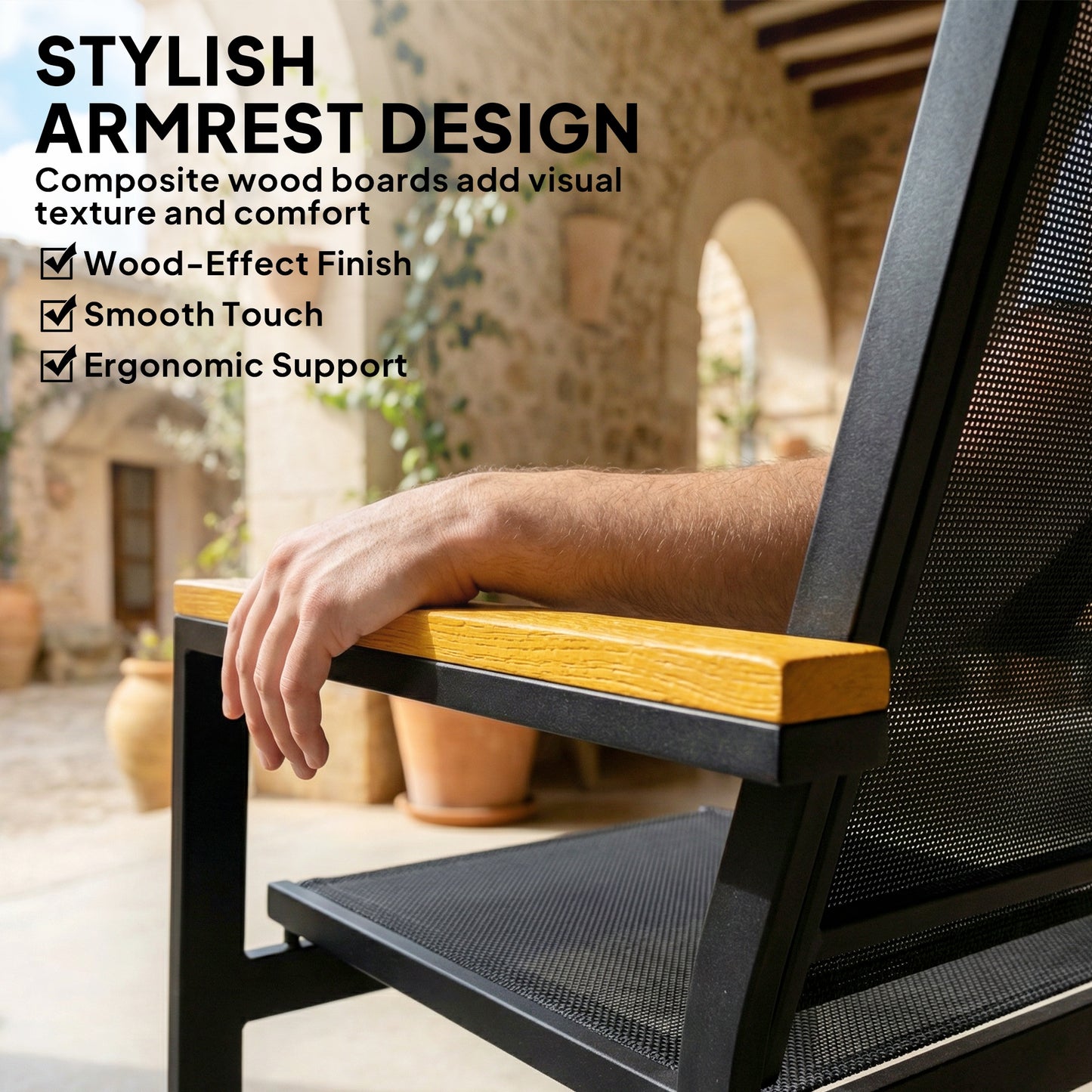 Outdoor Sofa with Tempered Glass Top 4 Seater Black