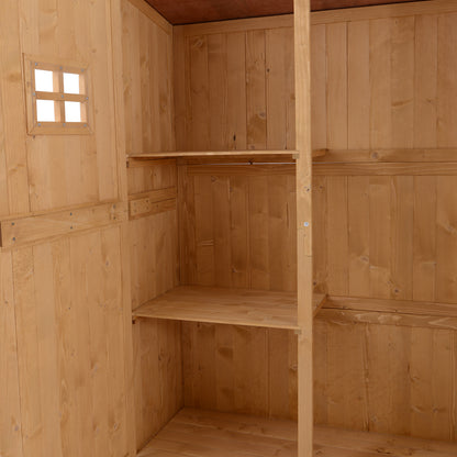 Wooden Garden Storage Shed Tool Cabinet Organiser with Shelves, Two Windows- Natural