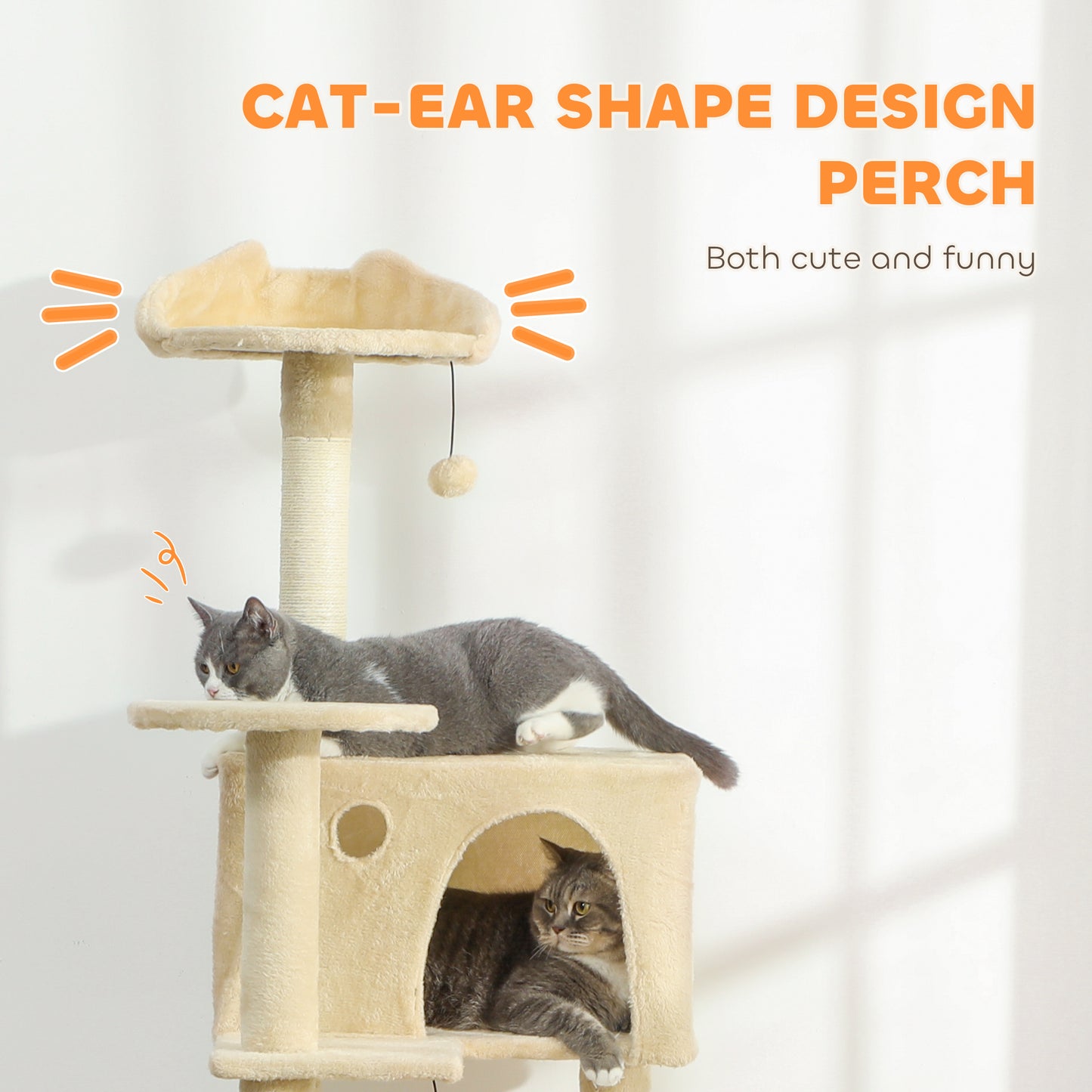 180cm Cat Tree Tower with Sisal Scratching Posts, Condos, Beige