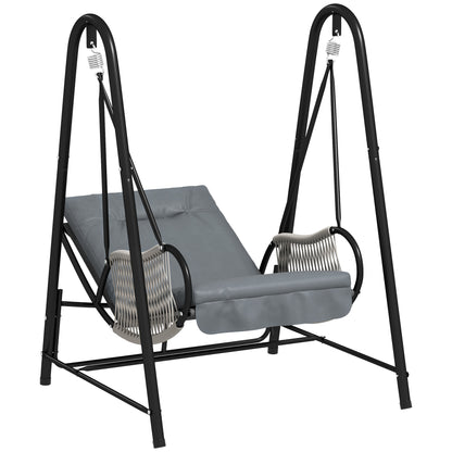 Rattan Swing Chair with Stand and Seat Cushion, Light Grey