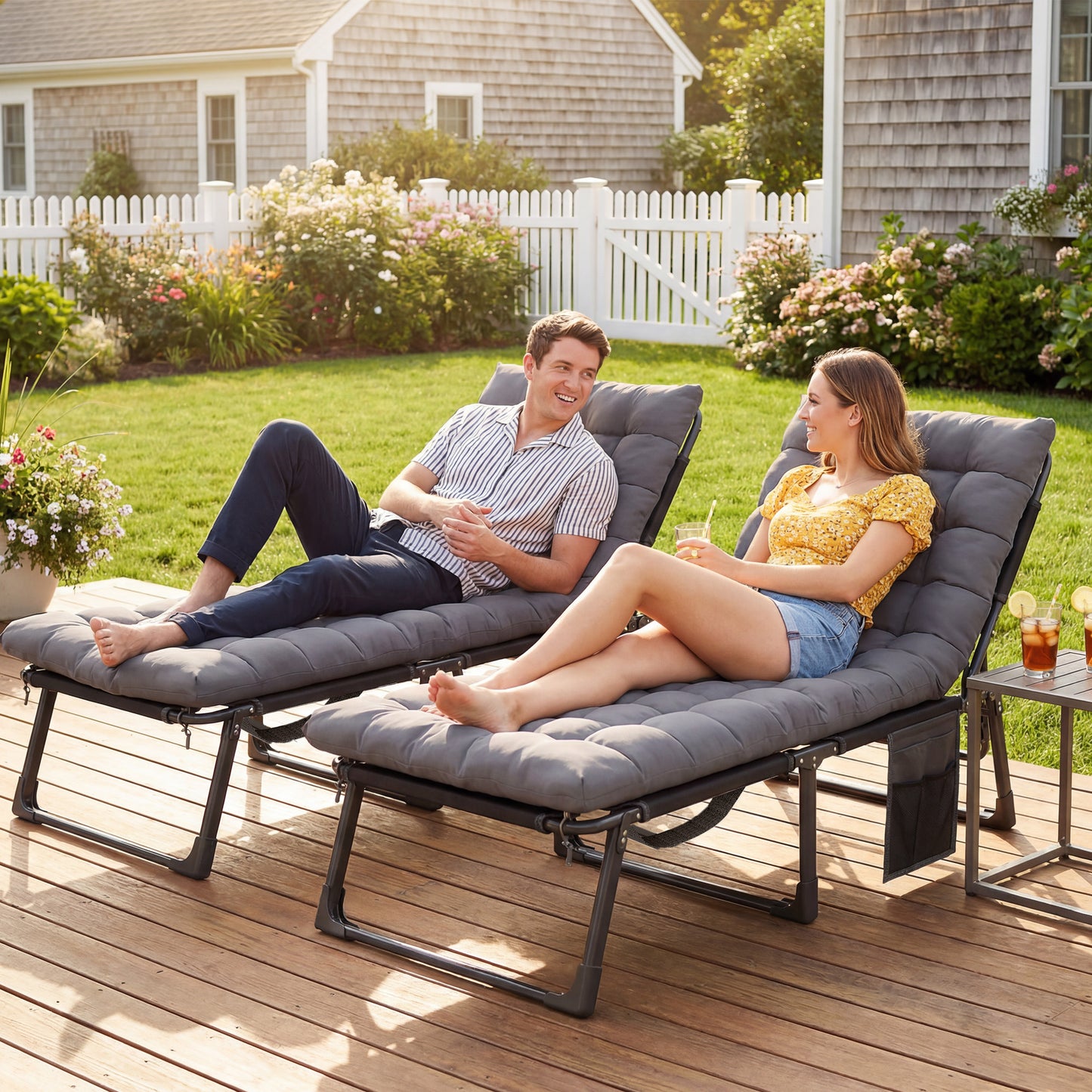 Folding Sun Loungers Set of 2, Oversized Camping Bed, Dark Grey