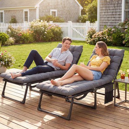 Folding Sun Loungers Set of 2, Oversized Camping Bed, Dark Grey