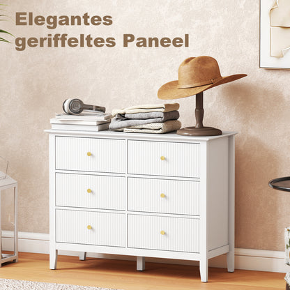Fluted Chest of Drawers 6 Drawer Dresser for Bedroom Hallway White