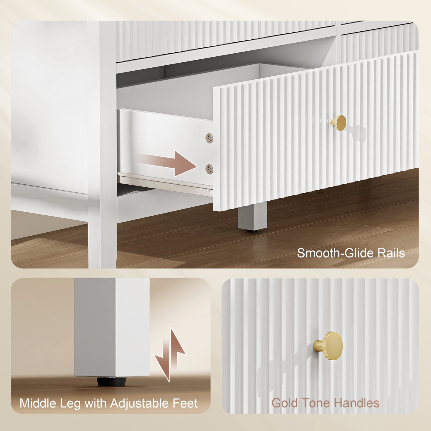 Fluted Chest of Drawers 6 Drawer Dresser for Bedroom Hallway White