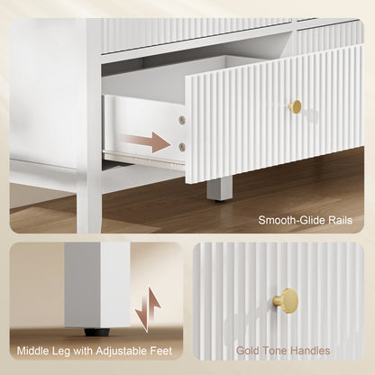 Fluted Chest of Drawers 6 Drawer Dresser for Bedroom Hallway White