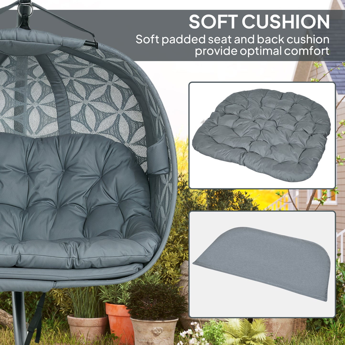 Double Hanging Swing Chair w/ Stand & Cup Holders, Charcoal Grey