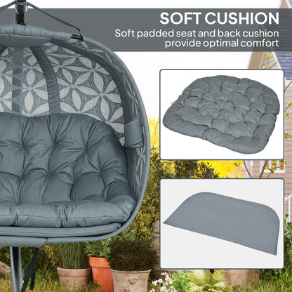 Double Hanging Swing Chair w/ Stand & Cup Holders, Charcoal Grey