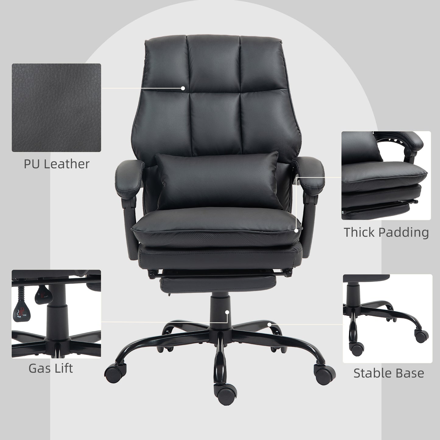 Executive Office Chair, PU Leather Desk Chair with Armrests Black