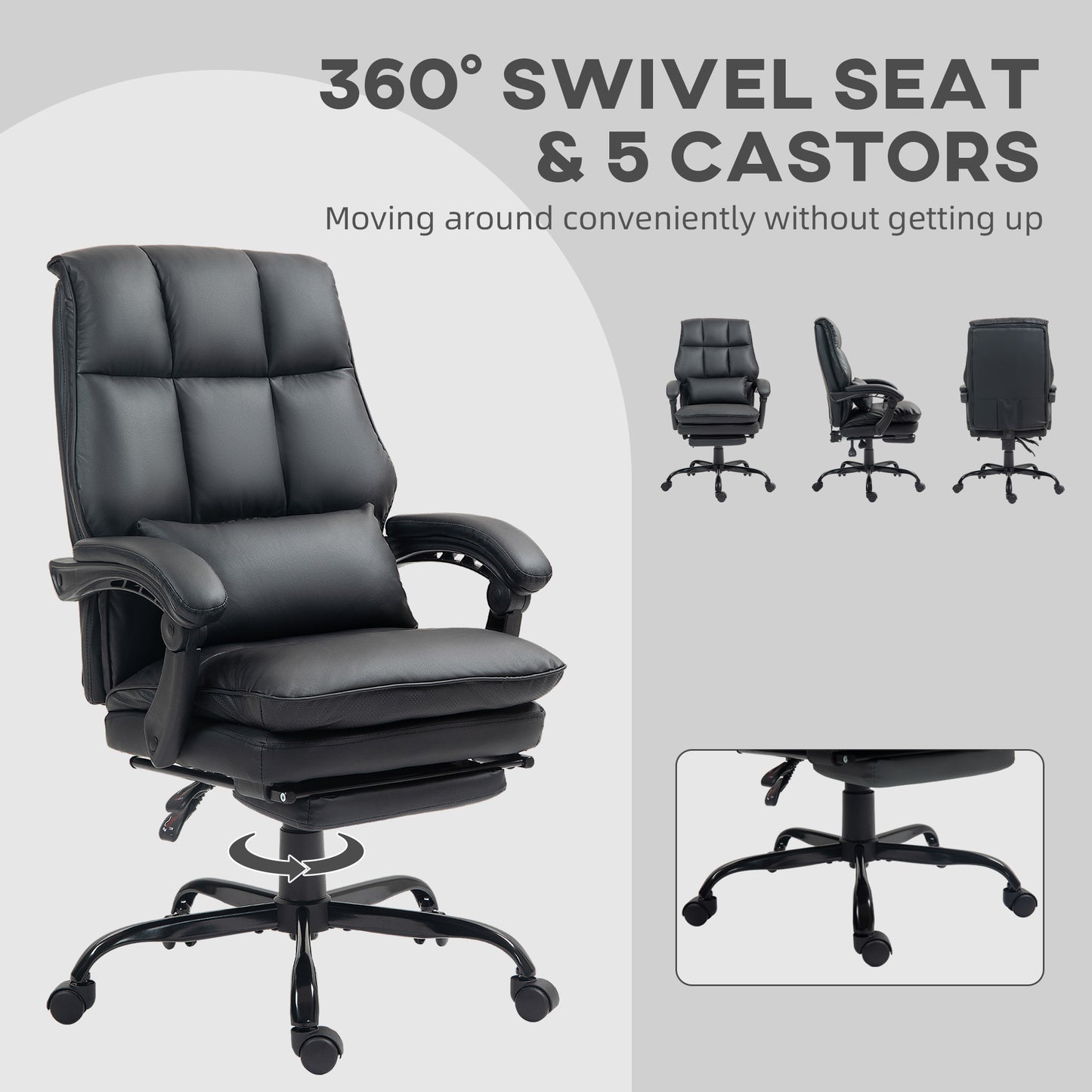 Executive Office Chair, PU Leather Desk Chair with Armrests Black
