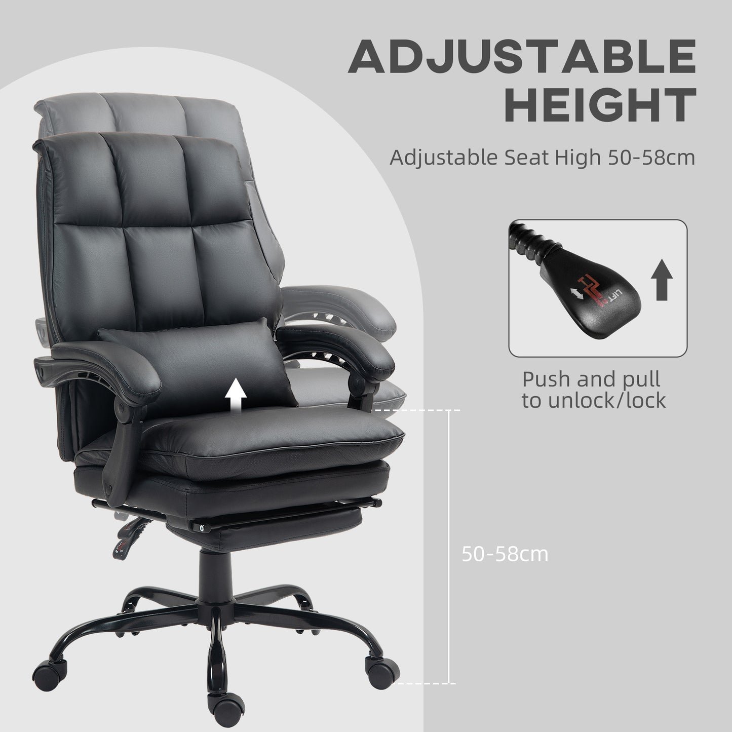 Executive Office Chair, PU Leather Desk Chair with Armrests Black