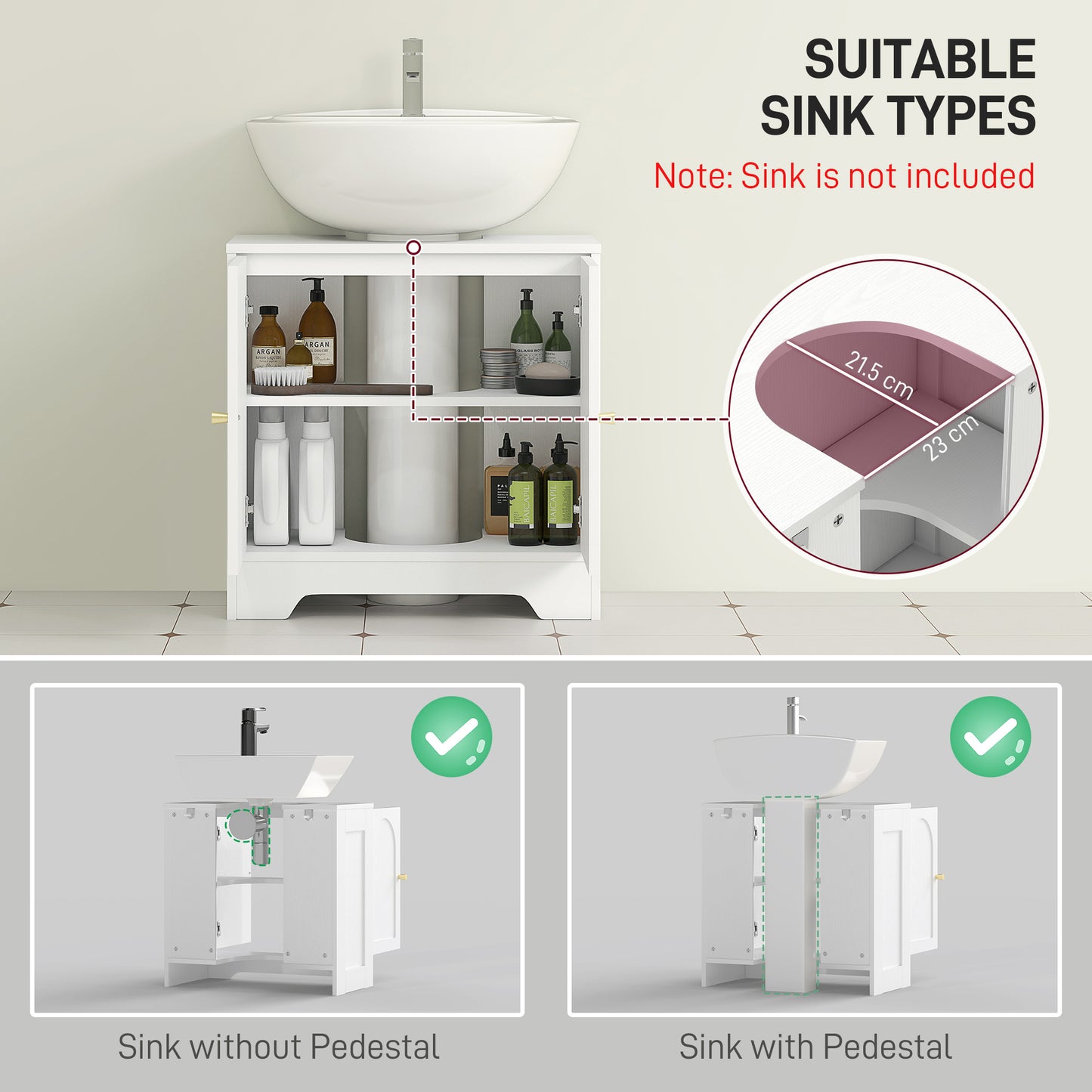 Modern Under Sink Cabinet for Basin without or with Pedestal, White