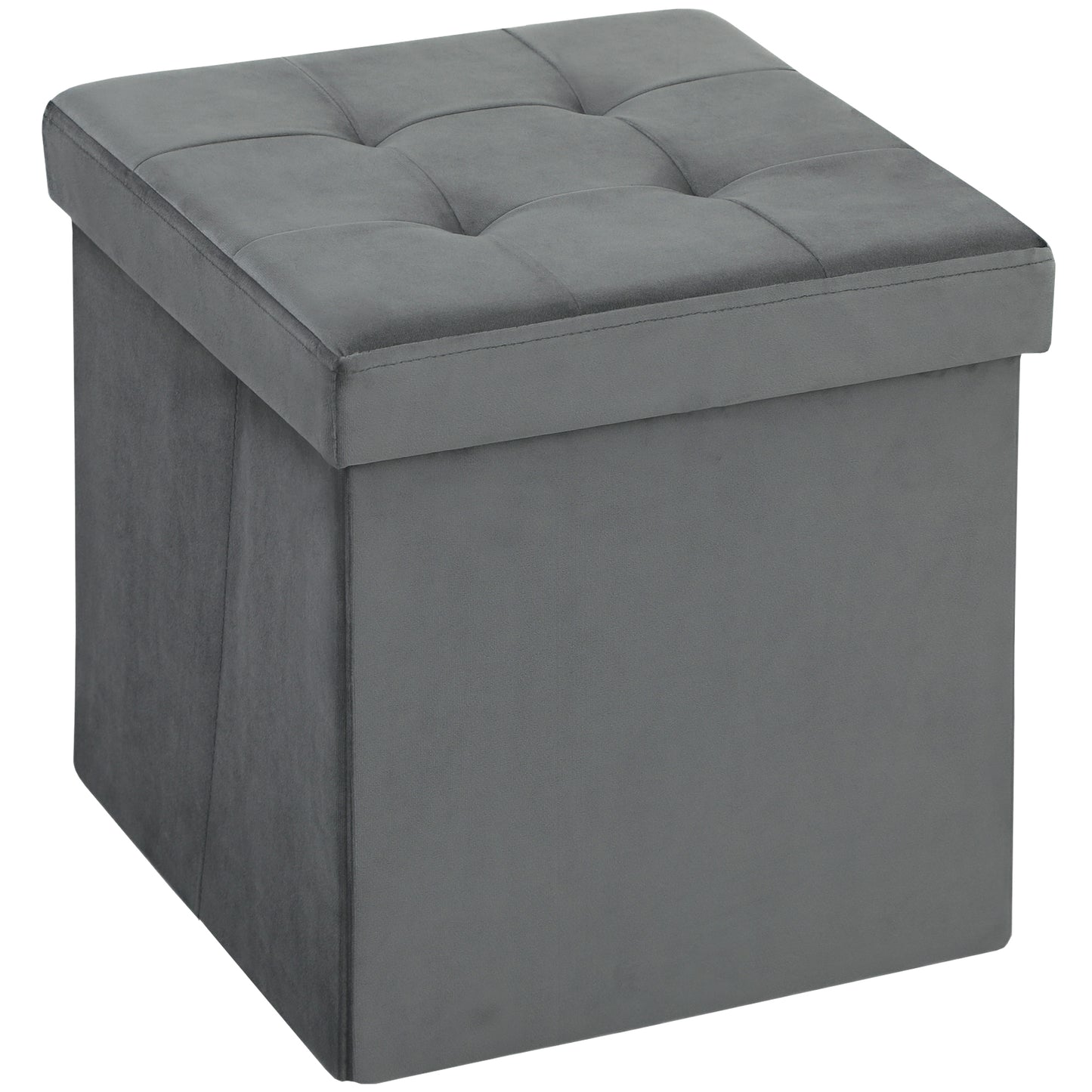 Foldable Velvet-Feel Storage Ottoman, 38 x 38 x 38 cm, Grey