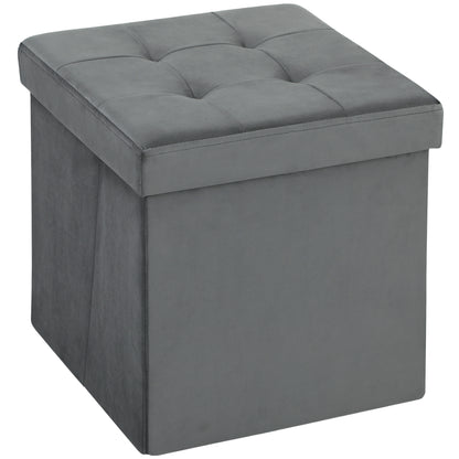 Foldable Velvet-Feel Storage Ottoman, 38 x 38 x 38 cm, Grey