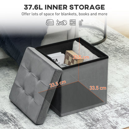 Foldable Velvet-Feel Storage Ottoman, 38 x 38 x 38 cm, Grey