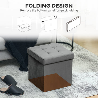 Foldable Velvet-Feel Storage Ottoman, 38 x 38 x 38 cm, Grey