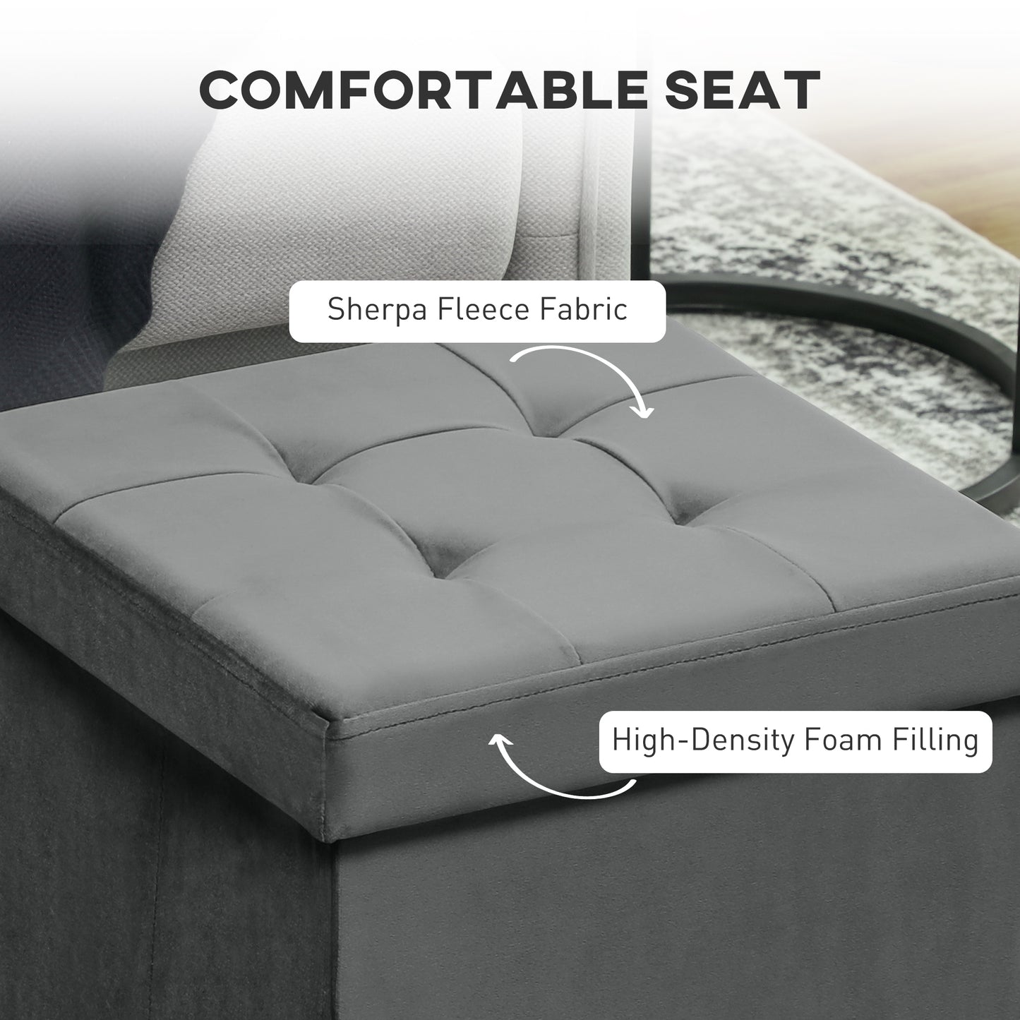 Foldable Velvet-Feel Storage Ottoman, 38 x 38 x 38 cm, Grey