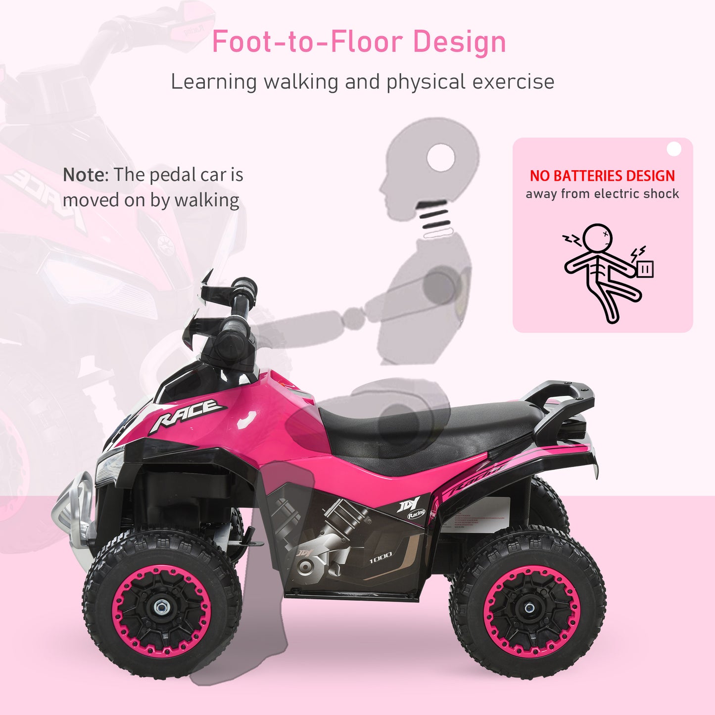 No Power Quad Toddler Ride on Car Foot-to-Floor Sliding Pink
