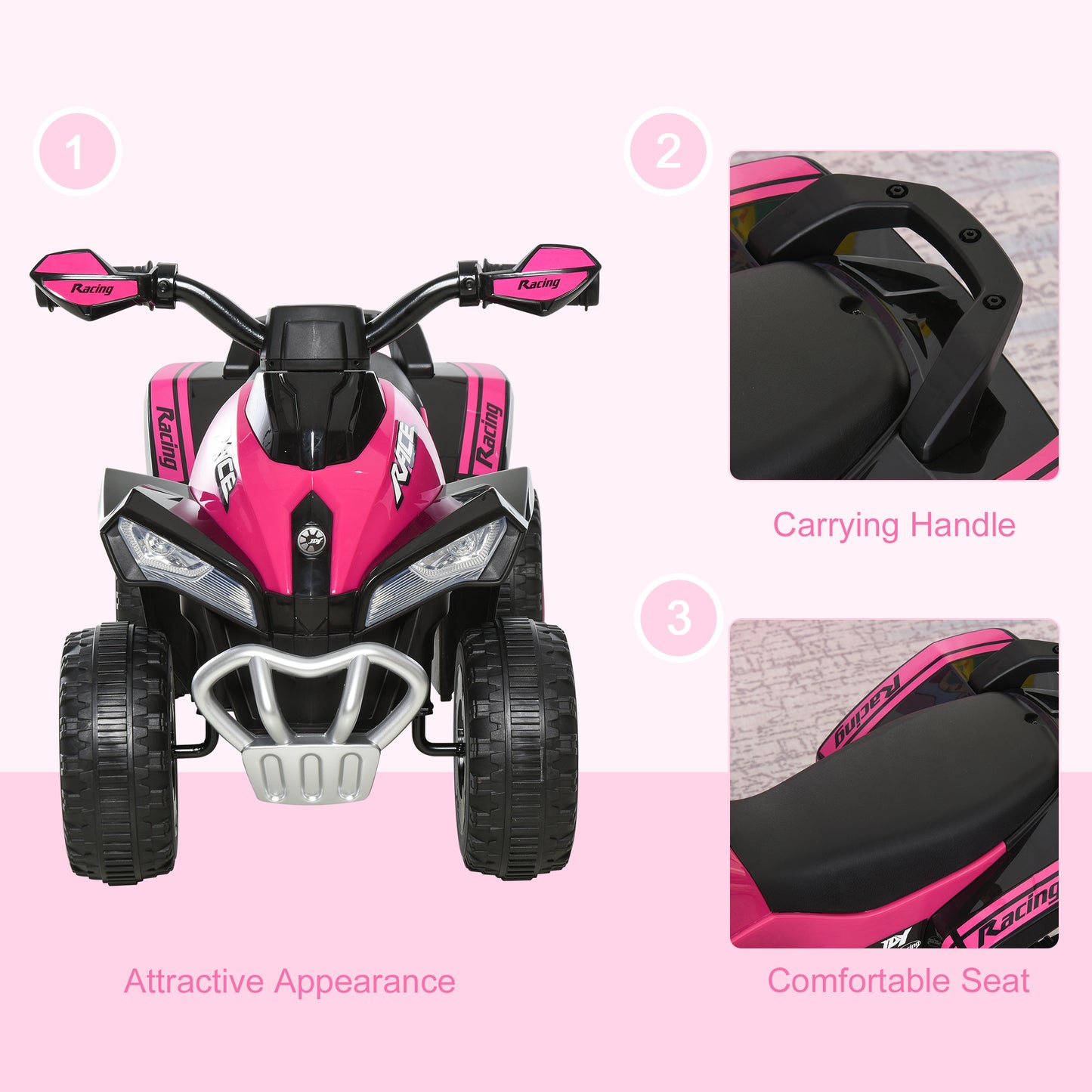 No Power Quad Toddler Ride on Car Foot-to-Floor Sliding Pink