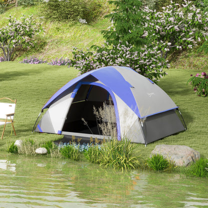 2 Man Camping Tent w/ Sewn-in Groundsheet, 3000mm Waterproof, Blue