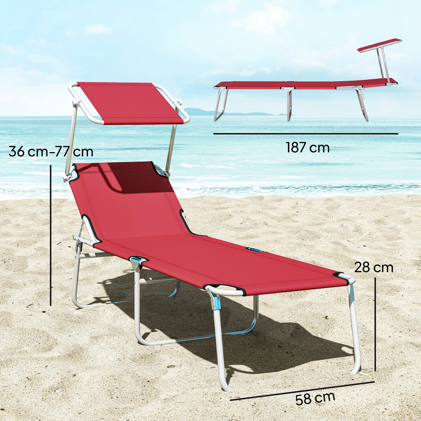 Foldable Sun Lounger Set of 2, 4 Level Adjustable Backrest