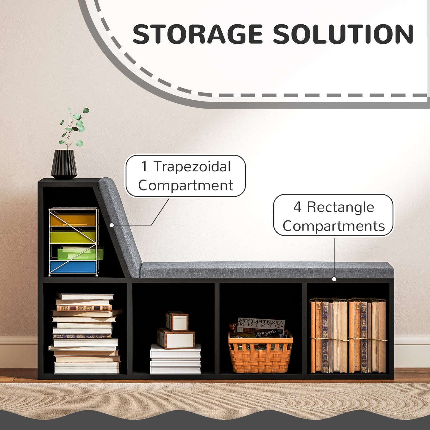 2 Tier Bookcase w/ Removable Cushions Storage Cabinet for Living Room