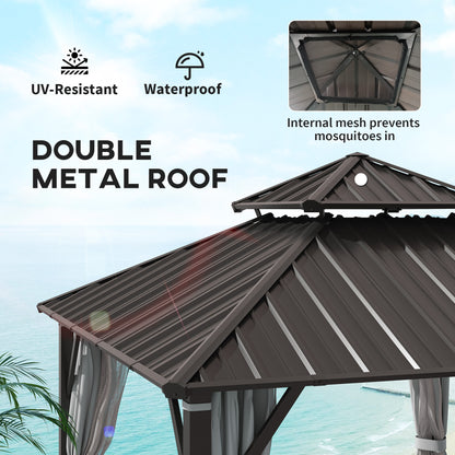 3 x 3(m) Hardtop Gazebo with Metal Roof, Netting and Curtains, Grey