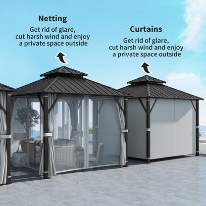 3 x 3(m) Hardtop Gazebo with Metal Roof, Netting and Curtains, Grey