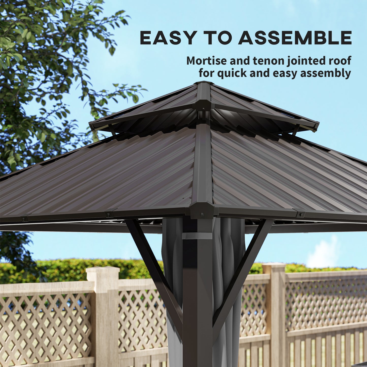 3 x 3(m) Hardtop Gazebo with Metal Roof, Netting and Curtains, Grey