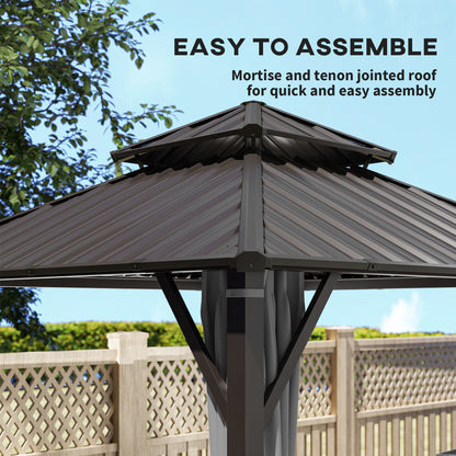 3 x 3(m) Hardtop Gazebo with Metal Roof, Netting and Curtains, Grey