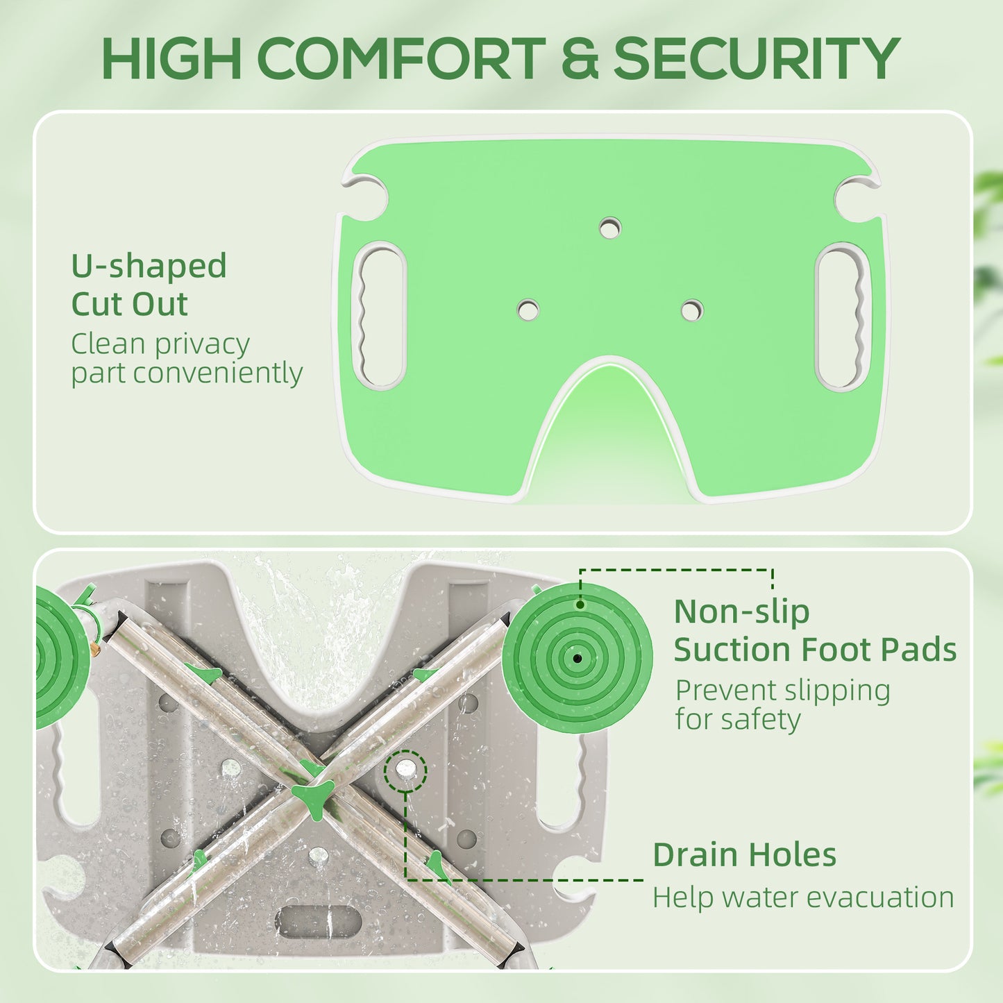 Aluminium Shower Stool for Elderly Disabled Non-Slip Bath Stool Green