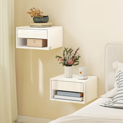 Floating Nightstands Set of 2, Bedside Table w/ Drawer and Open Shelf